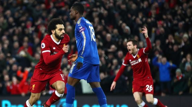 Mohamed Salah, tras marcar el segundo tanto ante el Leicester