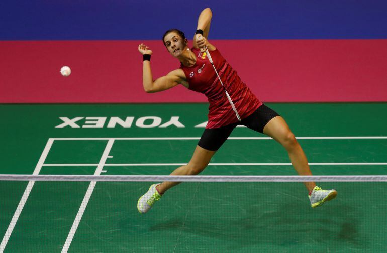 Carolina Marín durante la final contra la japonesa Nozomi Okuhara.