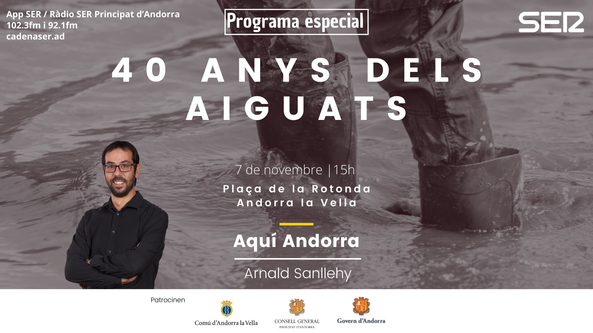 Peça gràfica de l'especial 40 anys dels aiguats d'aquest dilluns a l'Aquí Andorra.
