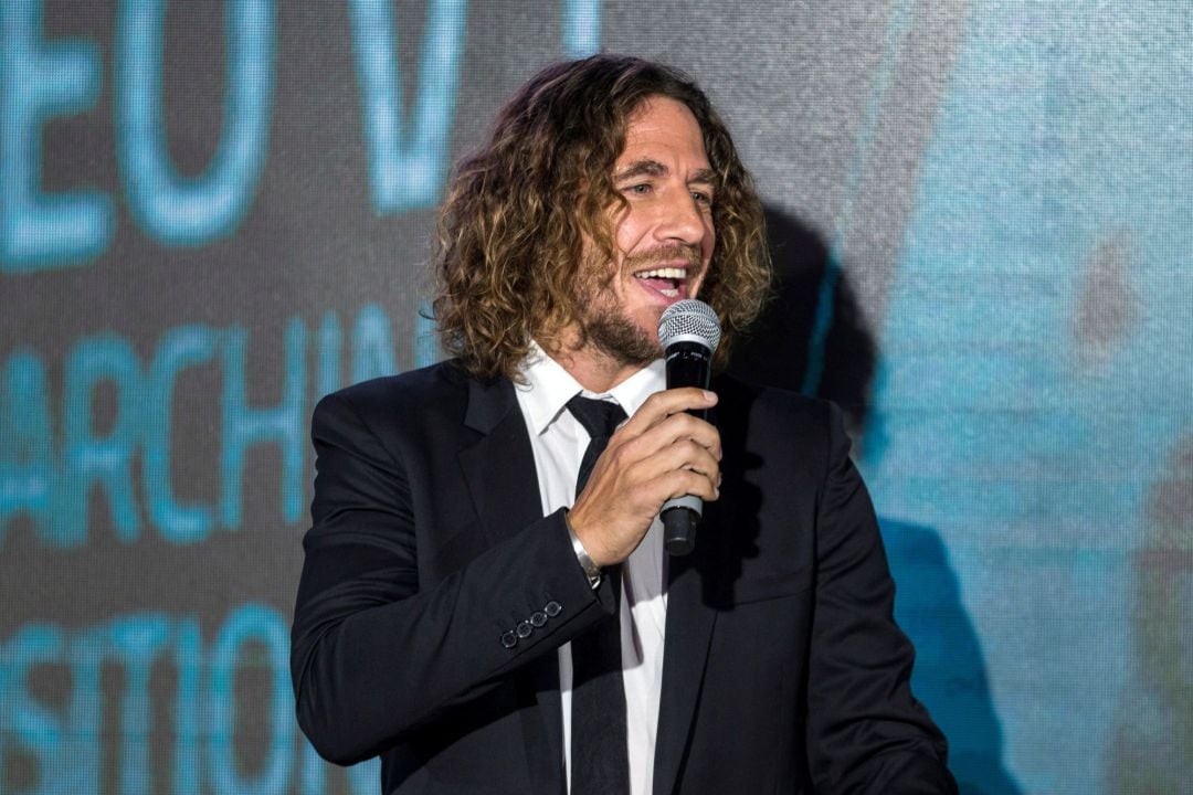 El futbolista Carles Puyol durante la presentación de LaLiga Ambassadors, el equipo de jugadores históricos cuyo objetivo es representar a la competición española por el mundo, esta tarde en la sede de LaLiga, en Madrid.