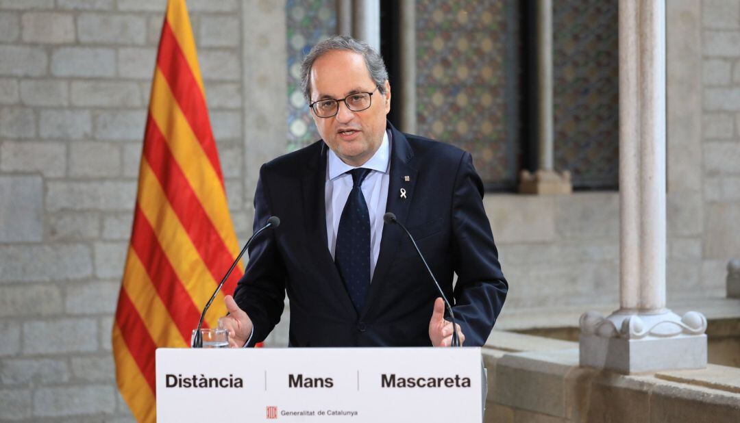 El presidente de la Generalitat, Quim Torra, en su declaración institucional de este martes