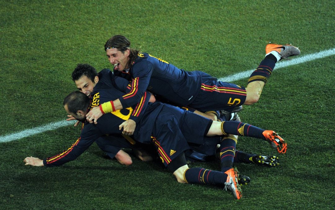 La Selección Española celebra un gol en el Mundial de Sudáfrica