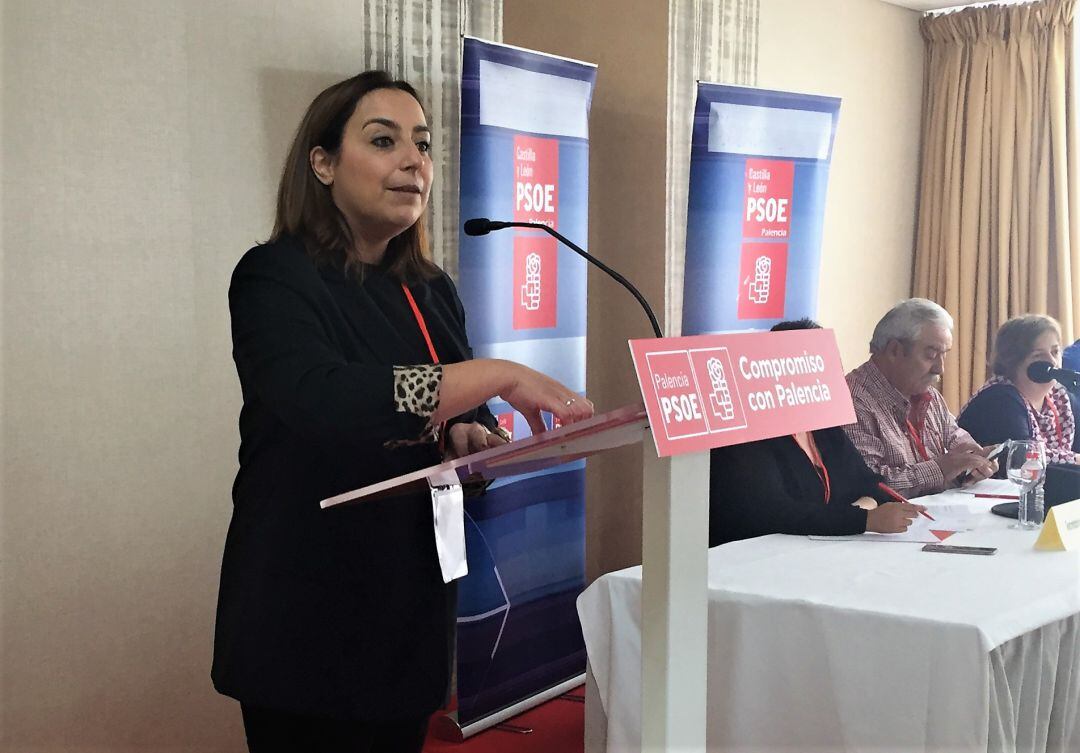 En primer término la secretaria provincial del PSOE de Palencia, Miriam Andrés