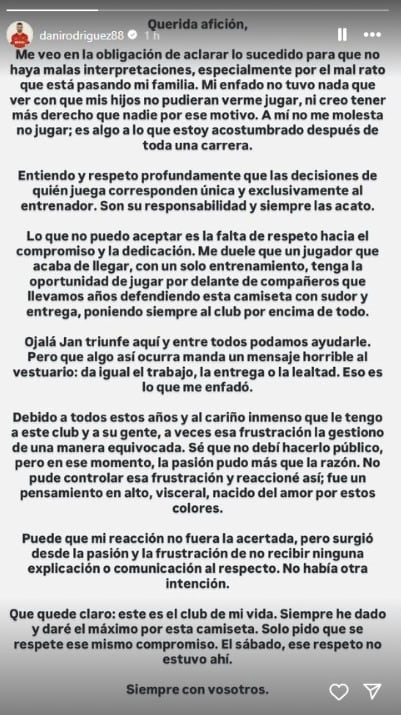 Comunicado de Dani Rodriguez