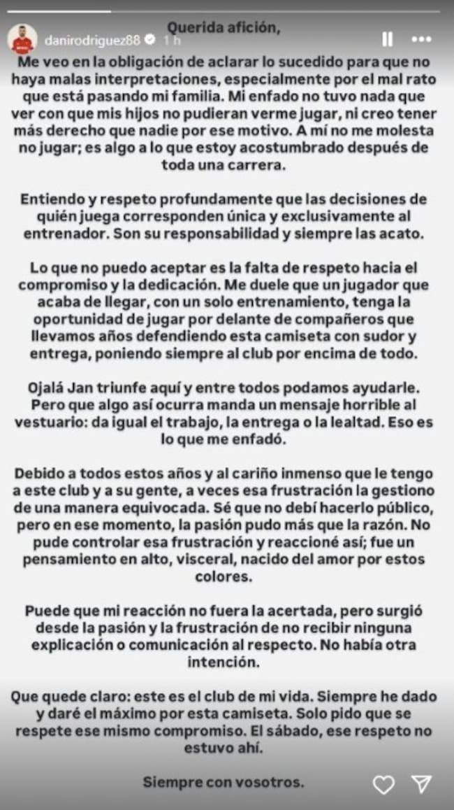 Comunicado de Dani Rodriguez