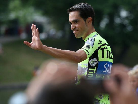 Alberto Contador, en la presentación de los corredores que toman la salida en el Tour 2015.