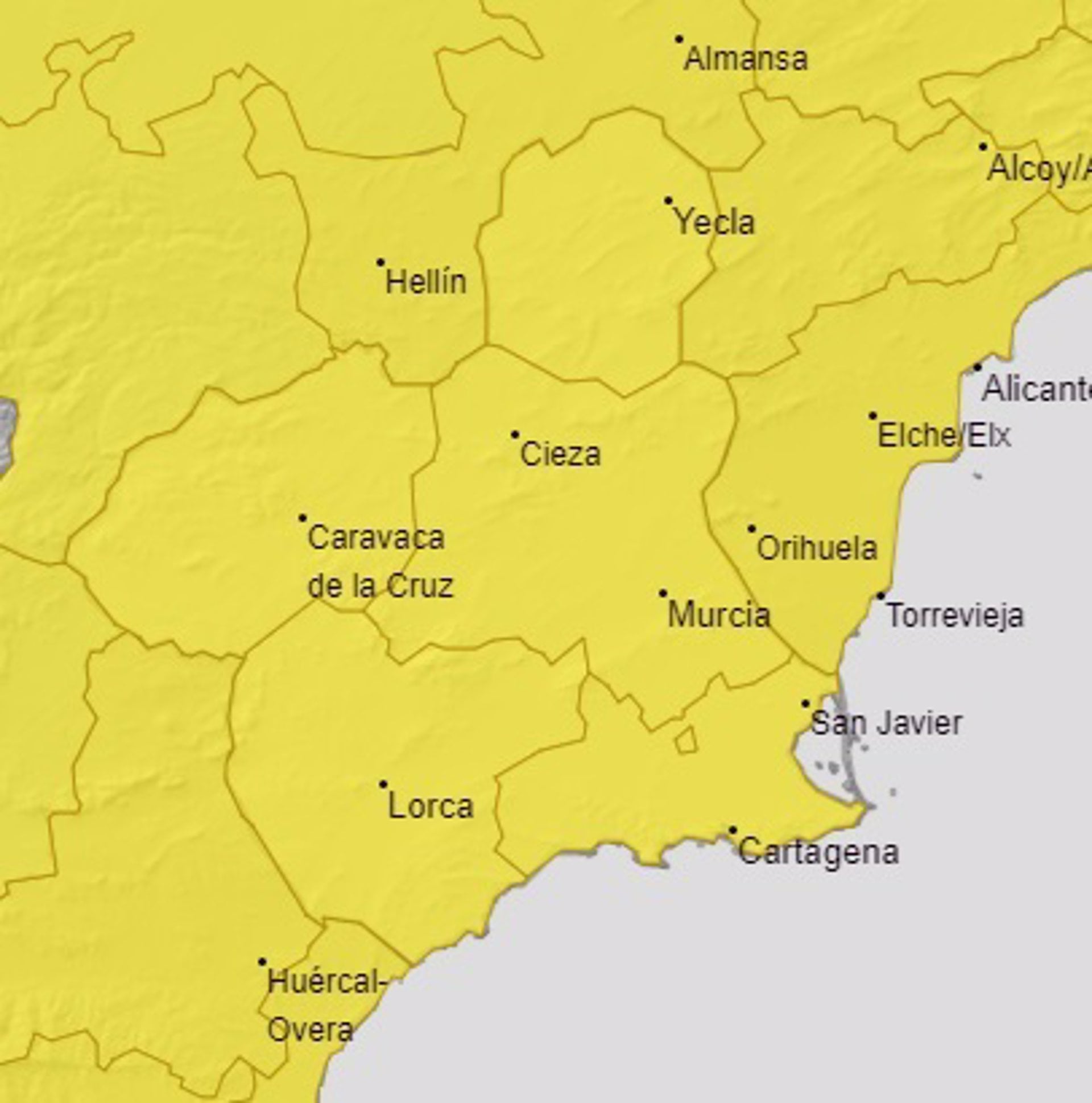 12/06/2024 Meteorología mantiene sus avisos por tormentas y lluvias para este miércoles en toda la Región de Murcia.

La Agencia Estatal de Meteorología (Aemet) mantiene para este miércoles, 12 de junio, sus avisos de fenómenos meteorológicos adversos de nivel amarillo por lluvia y tormentas en toda la Región de Murcia.

ESPAÑA EUROPA MURCIA SOCIEDAD
AEMET
