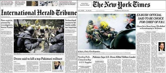 Portadas de Herald Tribune y New York Times