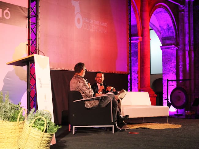 El magistrado contestano Ximo Gadea, que leerá el Privilegi, en la presentación de la Fira junto a Eugeni Alemany.