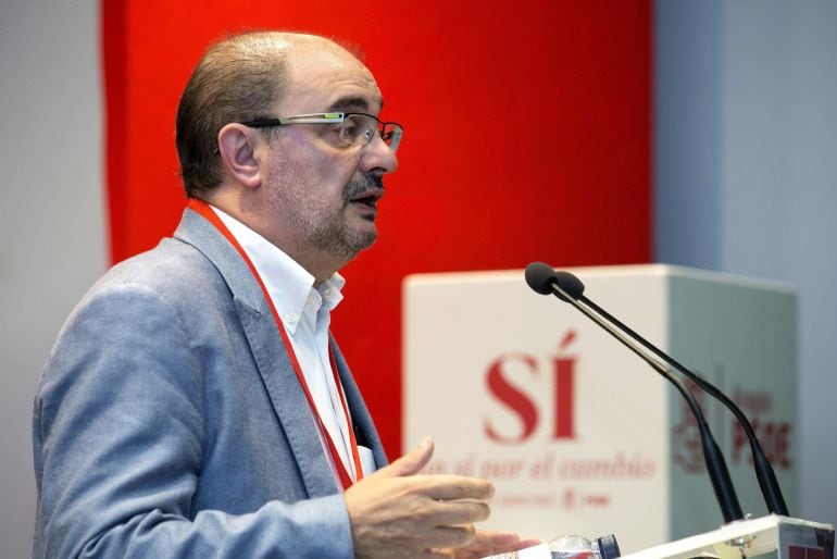 El secretario general del PSOE y presidente de Aragón, Javier Lambán, durante su intervención en el Comité Regional extraordinario del PSOE