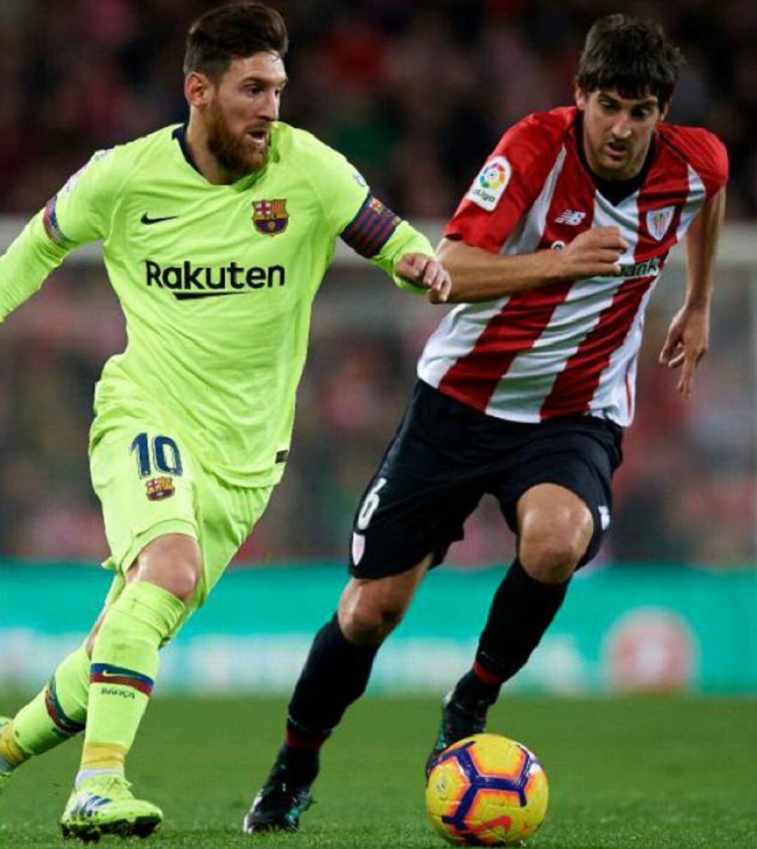 Messi y San José disputan un balón en partido de copa