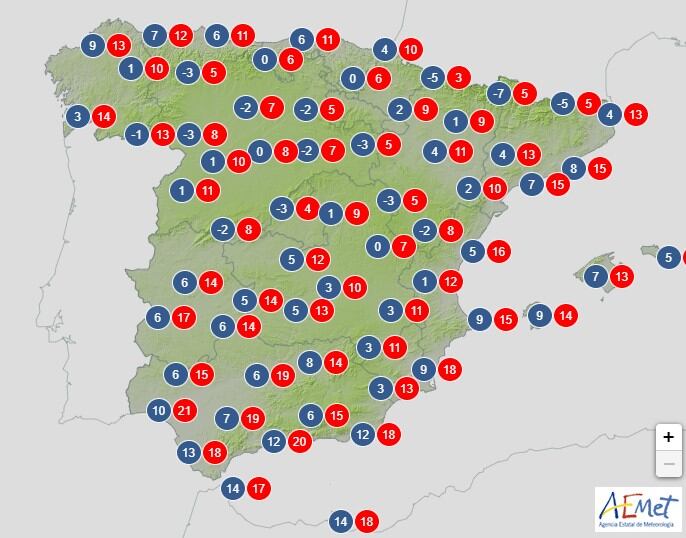 Temperaturas viernes 1 de abril, previsión de Aemet.