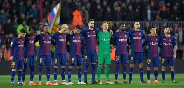 El once del Barcelona en el partido en casa ante el Girona.