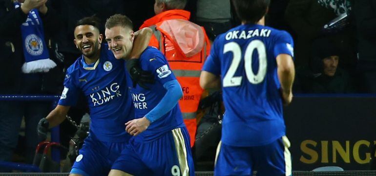 Vardy celebra un gol al Liverpool.