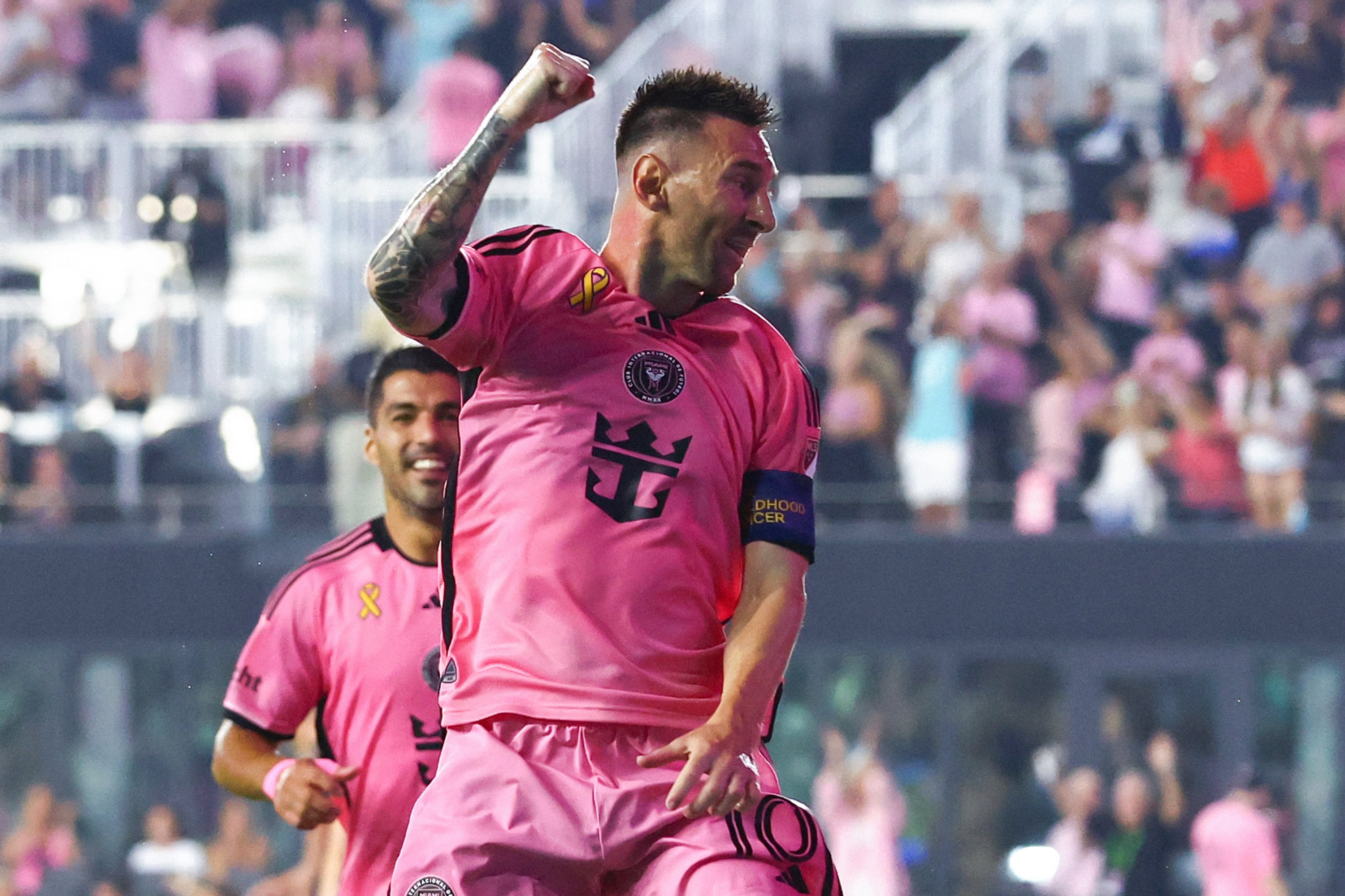 Leo Messi celebra un gol con Inter Miami ante Philadelphia en la liga norteamericana