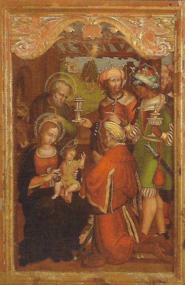 Adoración de los Magos, de Martin Gómez, chritsmas del Ayuntamiento de Cuenca, impreso invertido.