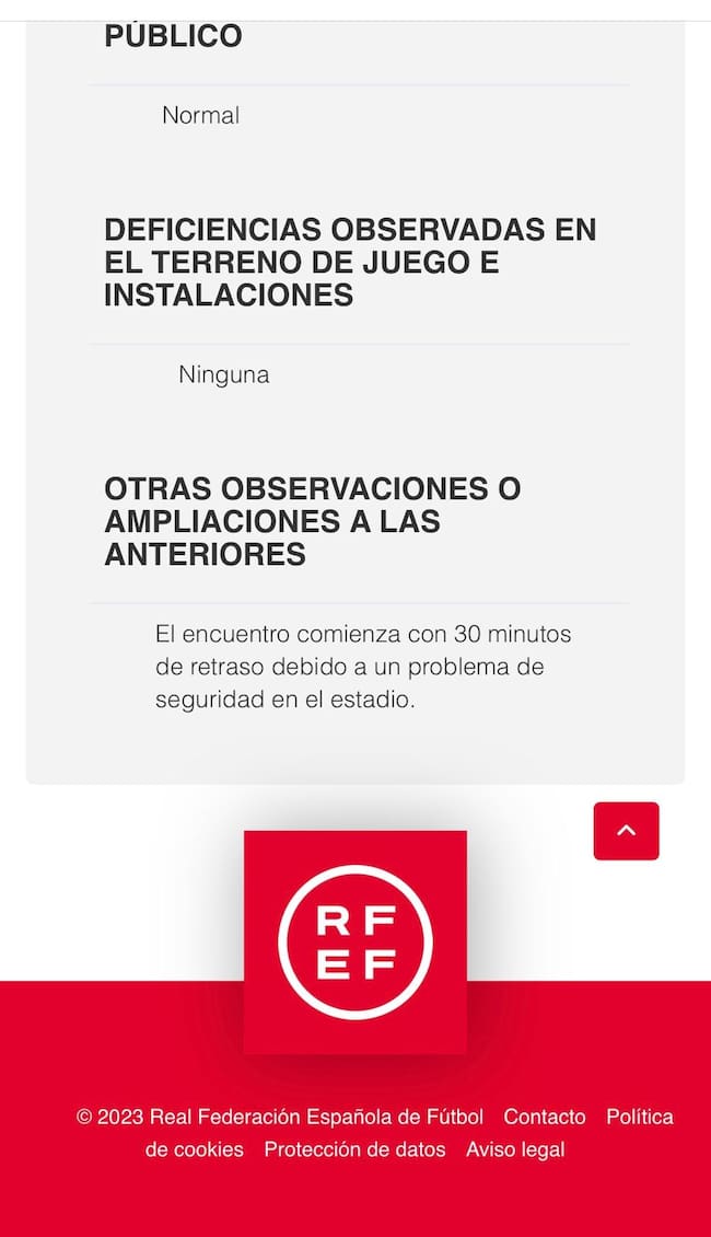 Parte del acta del partido de Copa del Rey