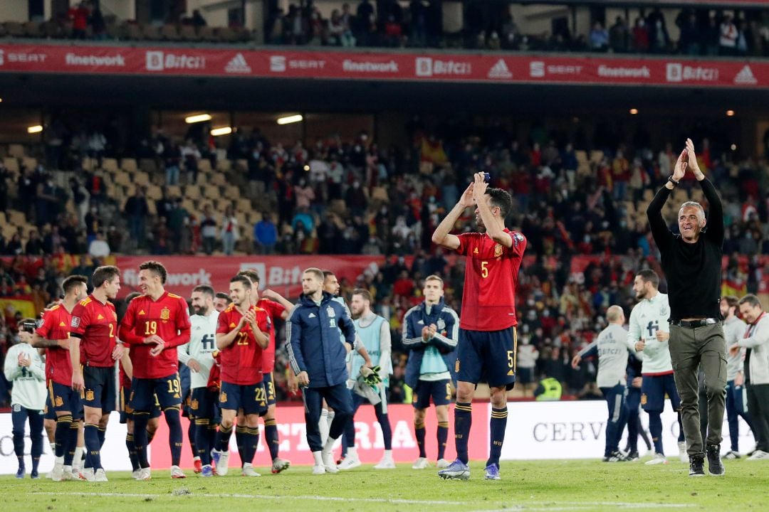 Los jugadores de la Selección Española tras conseguir su pase al Mundial de Catar 2022