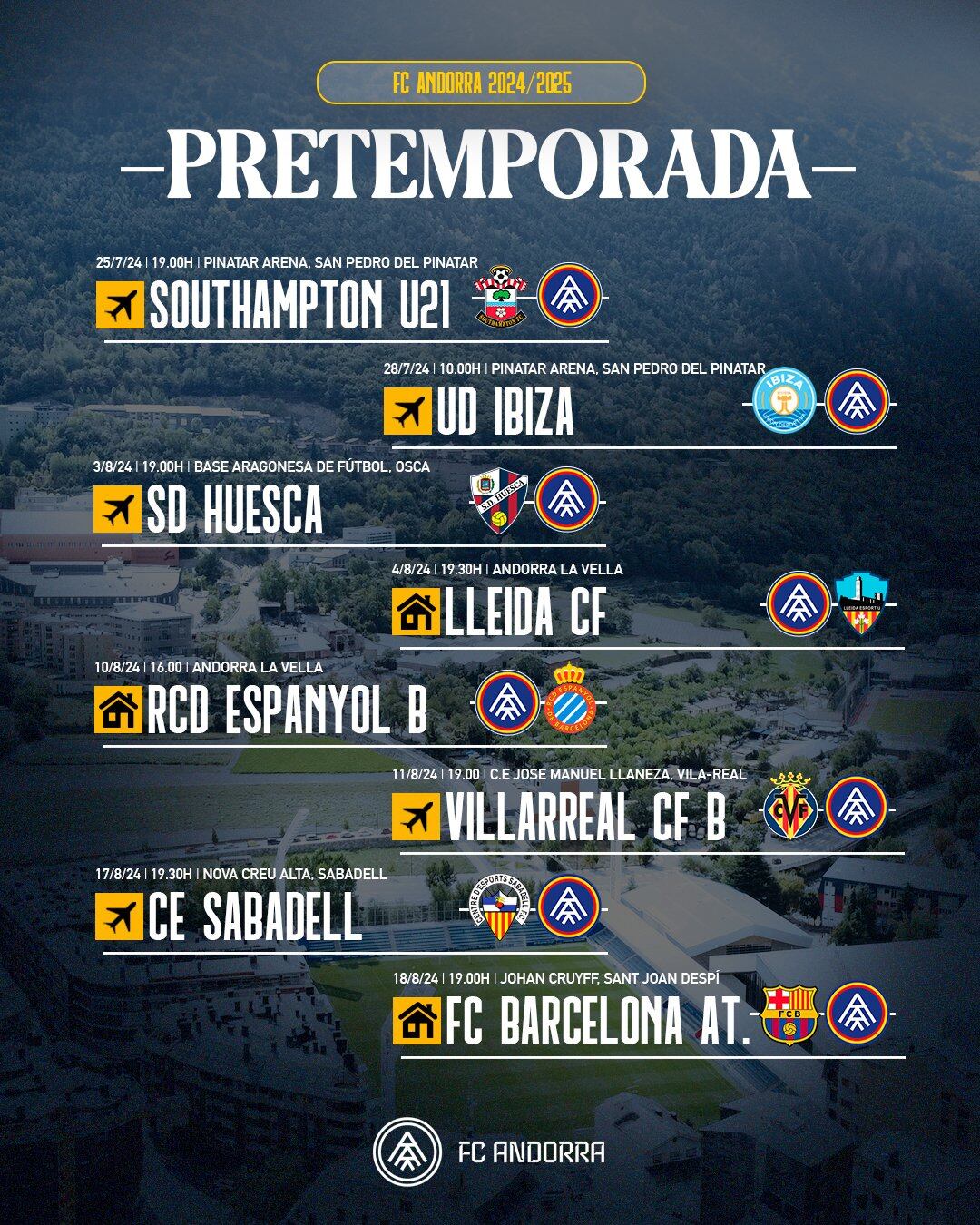 Els amistosos programats de la pretemporada de l'FC Andorra