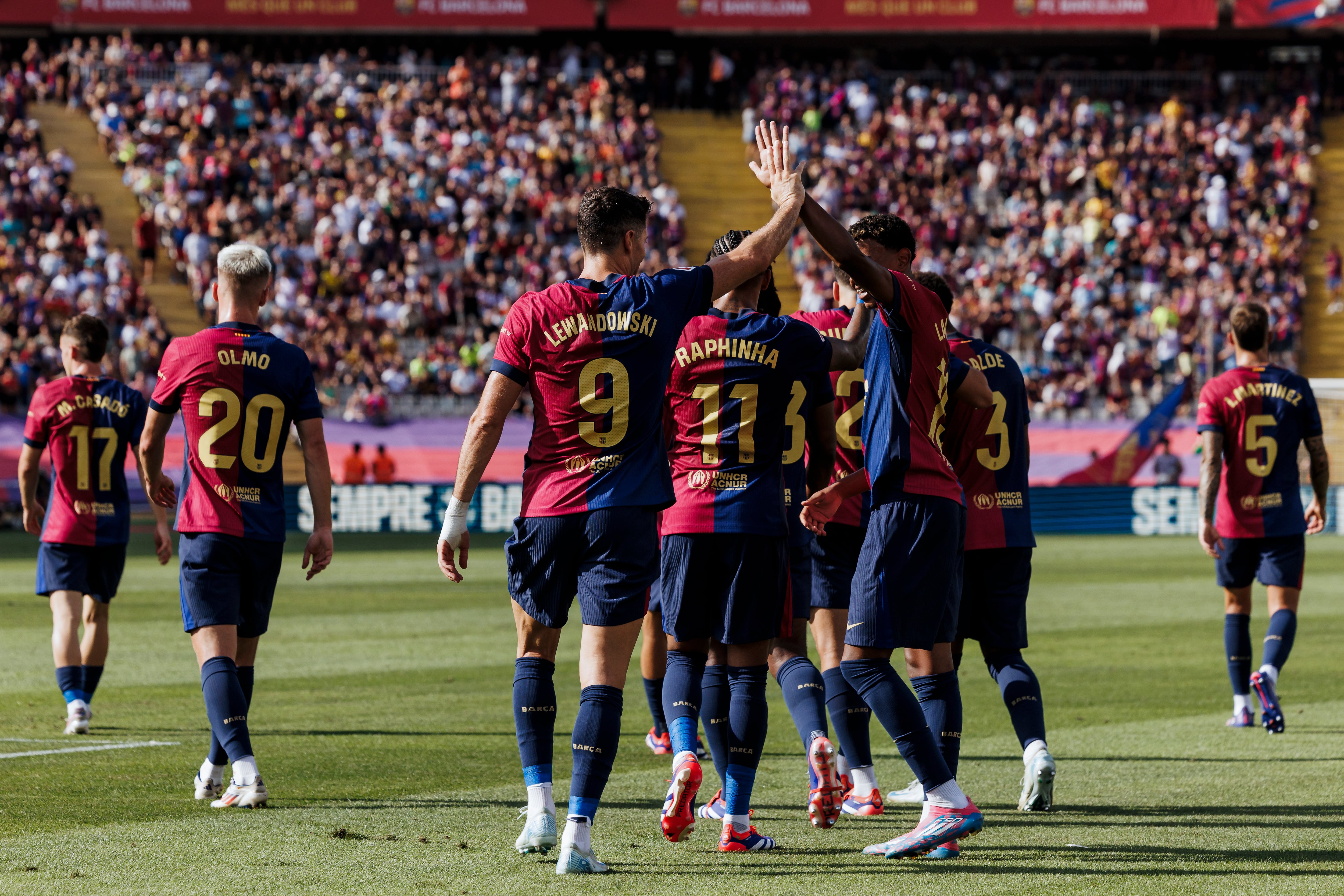 Los jugadores del Barça celebran un gol en LaLiga durante esta temporada