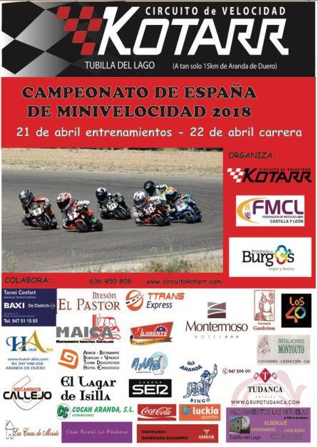 Cartel de la prueba que abre el calendario del Campeonato de Minivelocidad en Tubilla del Lago.