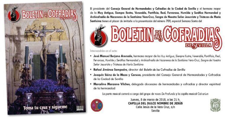 Convocatoria del acto de presentación del número especial de la Semana Santa del Boletín de las Cofradías