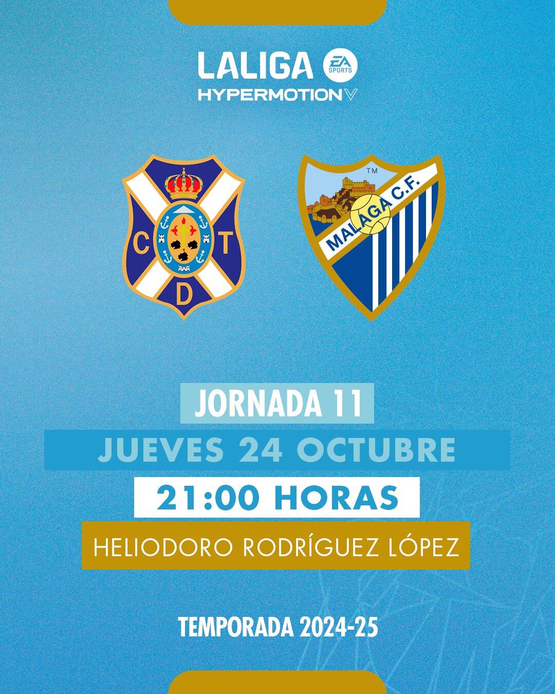 El Málaga se enfrentará al Tenerife el jueves 24 de octubre a las 21 horas