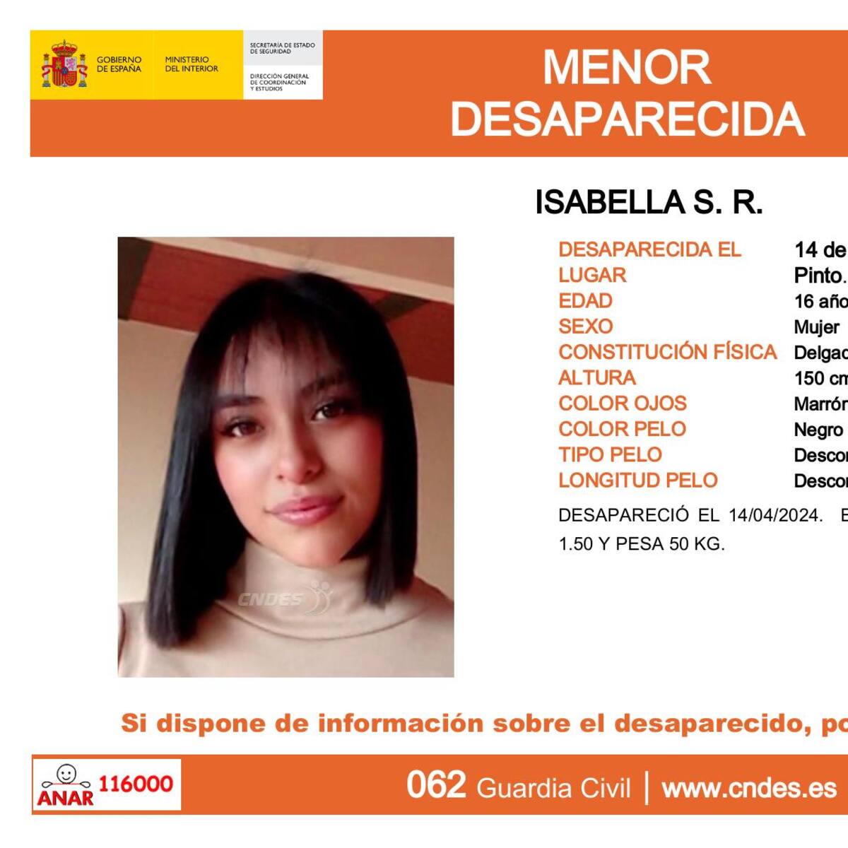 Desaparece una menor de 16 años en Pinto