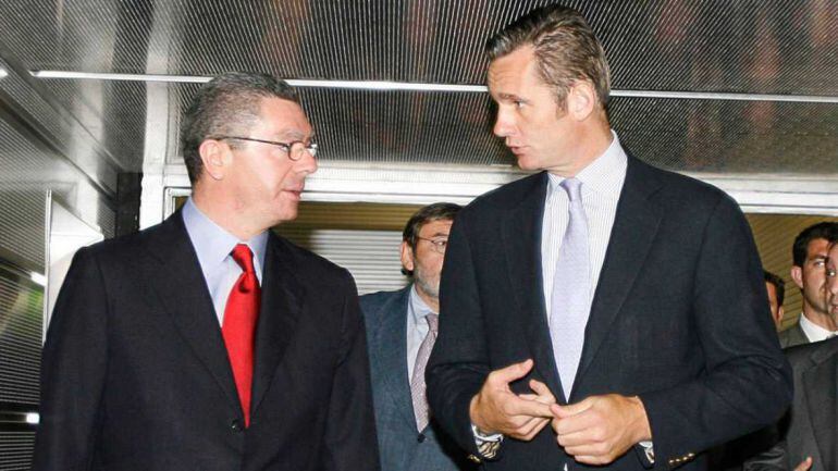 Alberto Ruiz Gallardón e Iñaki Urdangarin, en el acto de presentación de Madrid 2016 al deporte español, en 2007