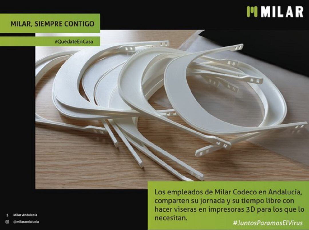 Empleados de Milar crean estas viseras para colaborar en la lucha contra el COVID 19