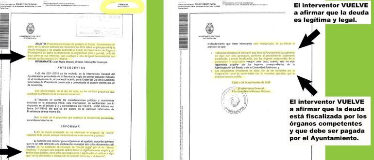 Informe del interventor municipal que señala la deuda municipal como legítima