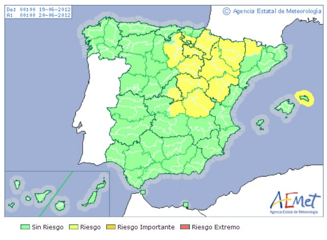 Imagen del mapa del tiempo con la previsión para el martes 19 de junio