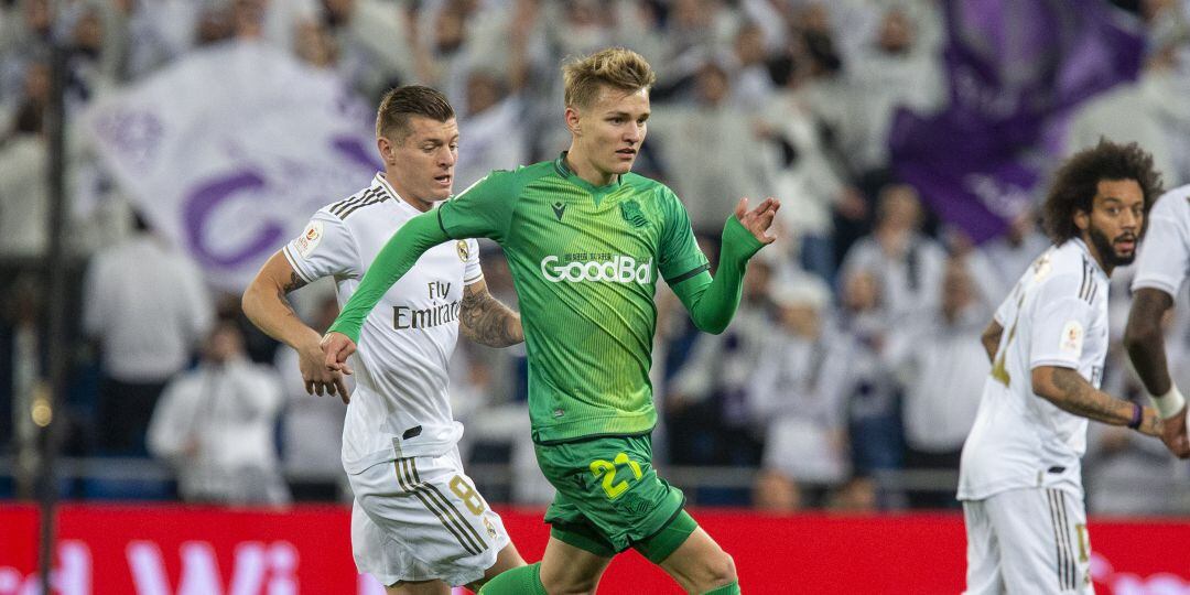 Odegaard, durante el último encuentro entre el Real Madrid y la Real Sociedad