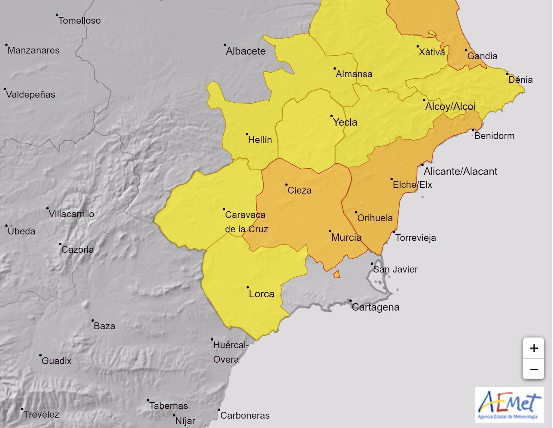 14/07/2024 La Aemet activa para este lunes un aviso de nivel naranja por temperaturas de hasta 40 grados en la Vega del Segura.

La Agencia Estatal de Meteorología (Aemet) ha emitido un aviso de nivel naranja para este lunes, 15 de julio, por temperaturas máximas que pueden alcanzar los 40 grados en la Vega del Segura durante las horas centrales del día.

ESPAÑA EUROPA MURCIA SOCIEDAD
AEMET
