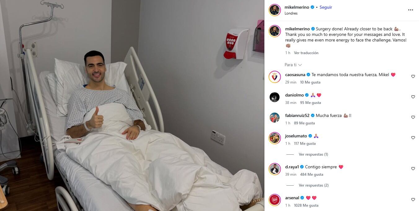 Mikel Merino, tras la operación. (IG MIKEL MERINO).