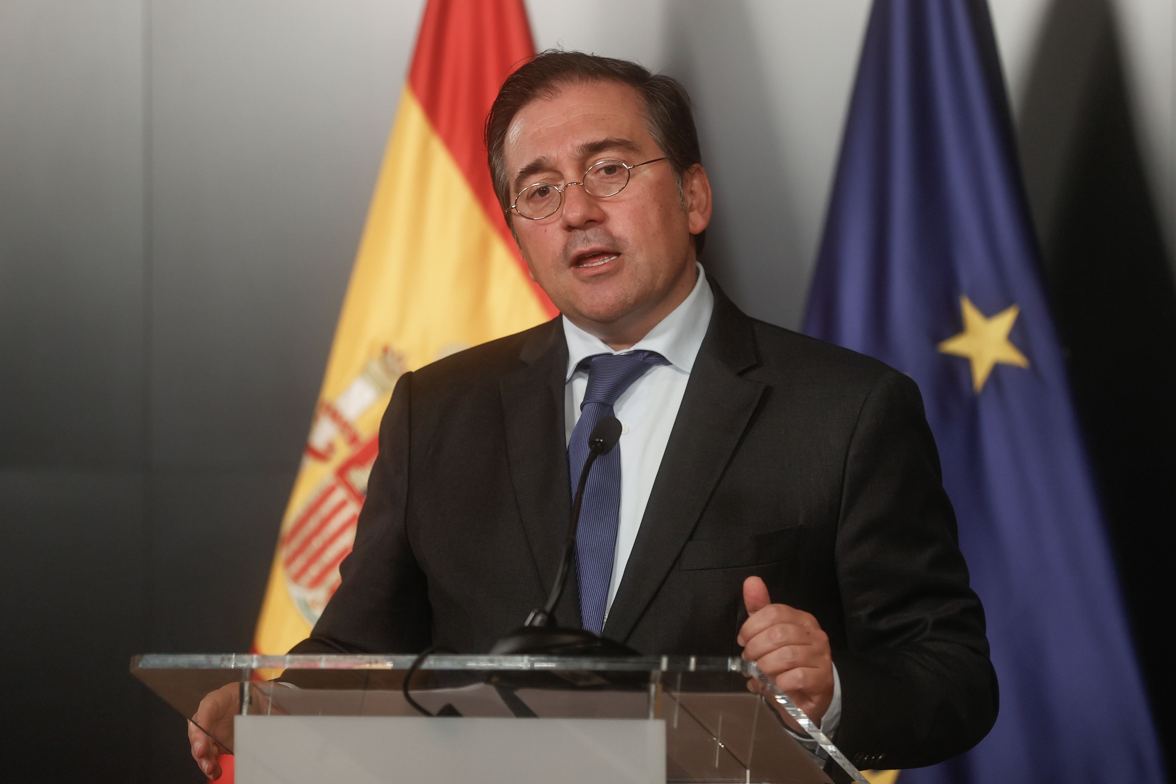 El ministro de Asuntos Exteriores, Unión Europea y Cooperación, José Manuel Albares, en una rueda de prensa