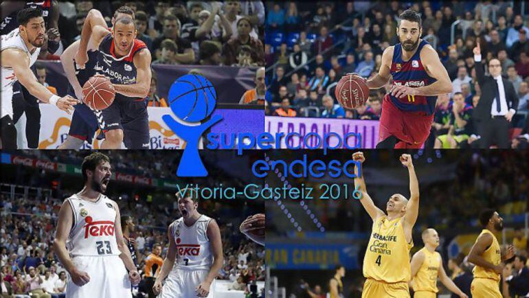 Cartel de la Supercopa de España que jugarán Baskonia, Barcelona, Real Madrid y Gran Canaria.