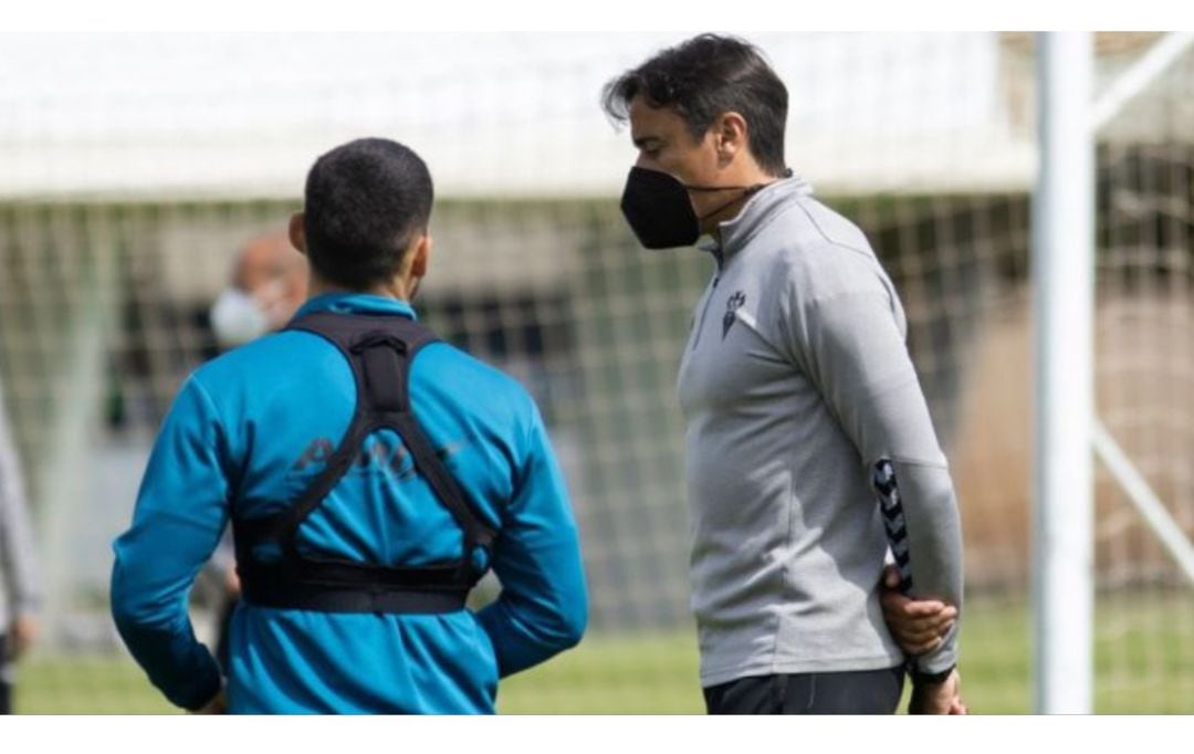 Fran Noguerol, durante un entrenamiento con el Albacete
