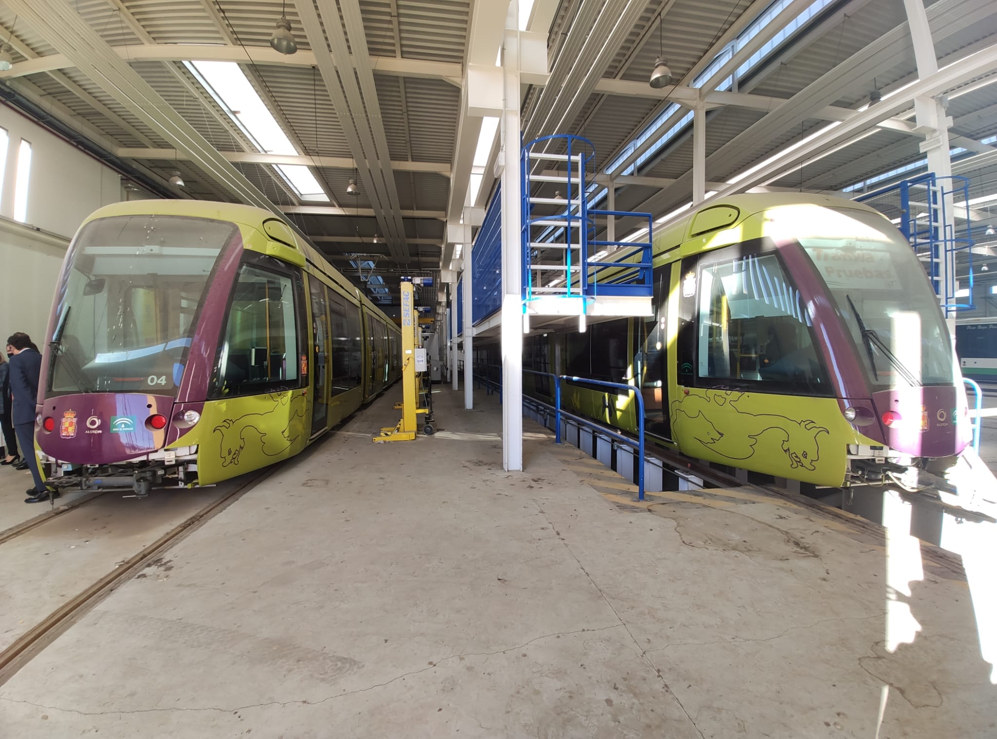 Vagones del Tranvía de Jaén en las cocheras de Vacíacostales, en la capital jiennense