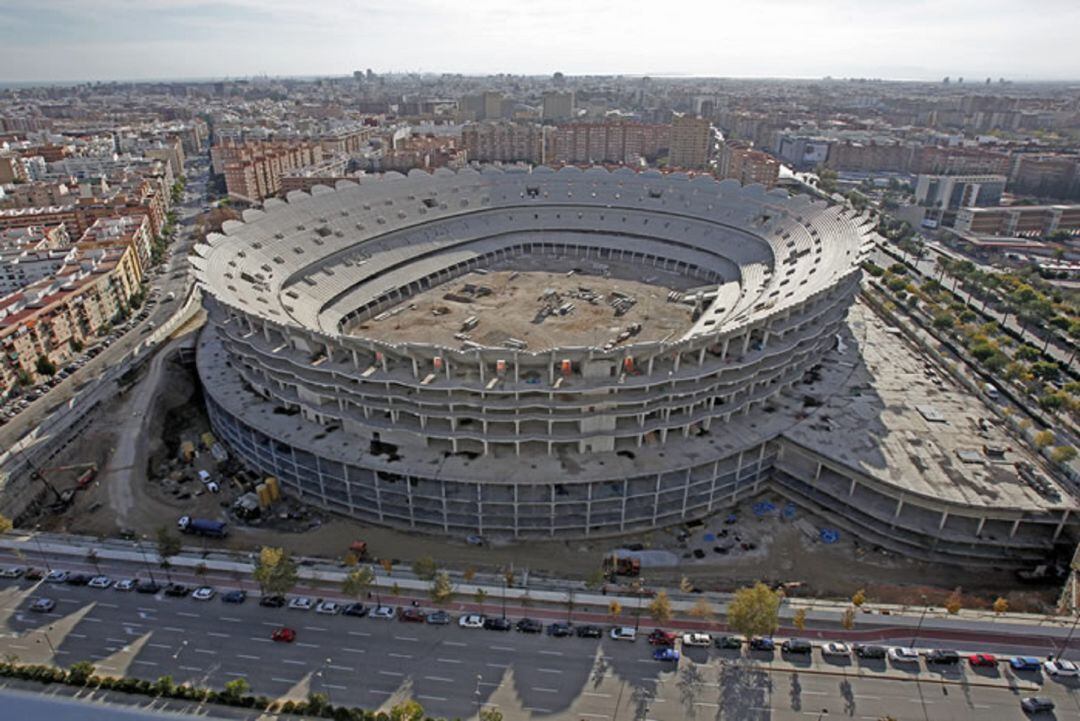 Vista panorámica de las obras del Nuevo Mestalla. 