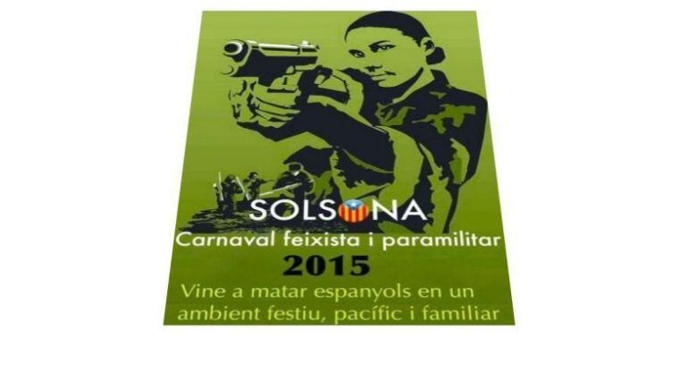 Aquest és el cartell del carnaval de Solsona que investiga la Fiscalia de Lleida per un possible delicte d'incitació a l'odi. Els organitzadors sempre han dit que no és oficial i és posterior a la festa