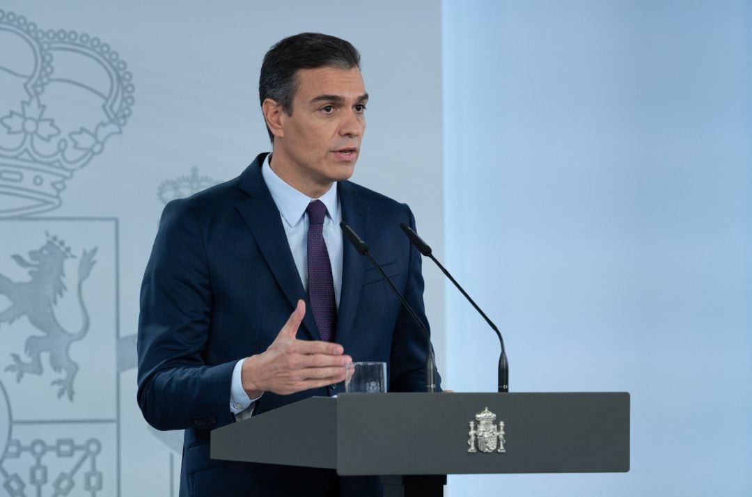 El presidente del Gobierno, Pedro Sánchez, durante una declaración institucional para valorar los acuerdos alcanzados en el seno del Consejo Interterritorial de Salud y la evolución de la pandemia en España, en Madrid (España), a 23 de octubre de 2020.