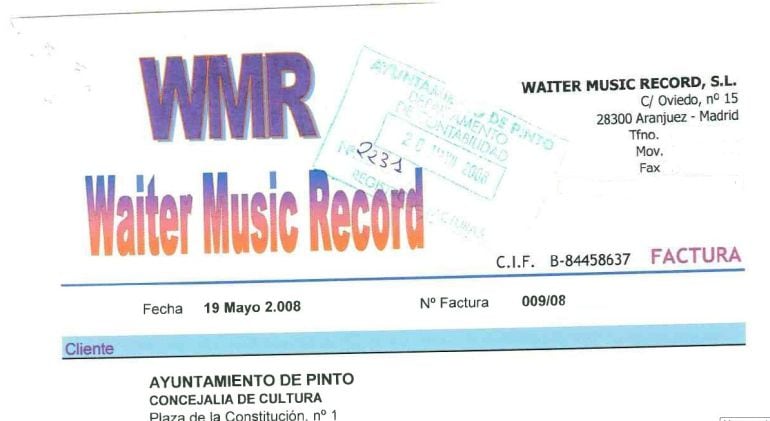 Encabezado de una de las facturas de Waiter Music en el Ayuntamiento de Pinto