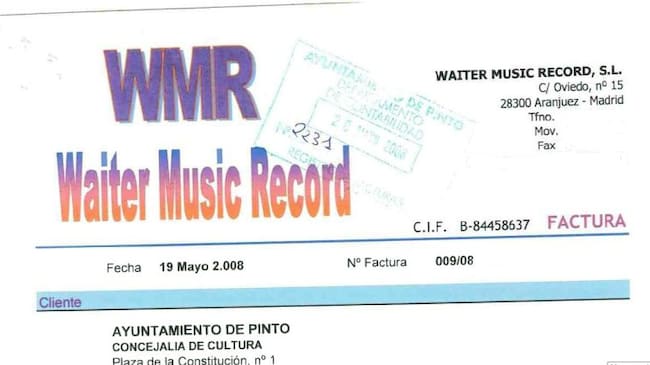 Encabezado de una de las facturas de Waiter Music en el Ayuntamiento de Pinto