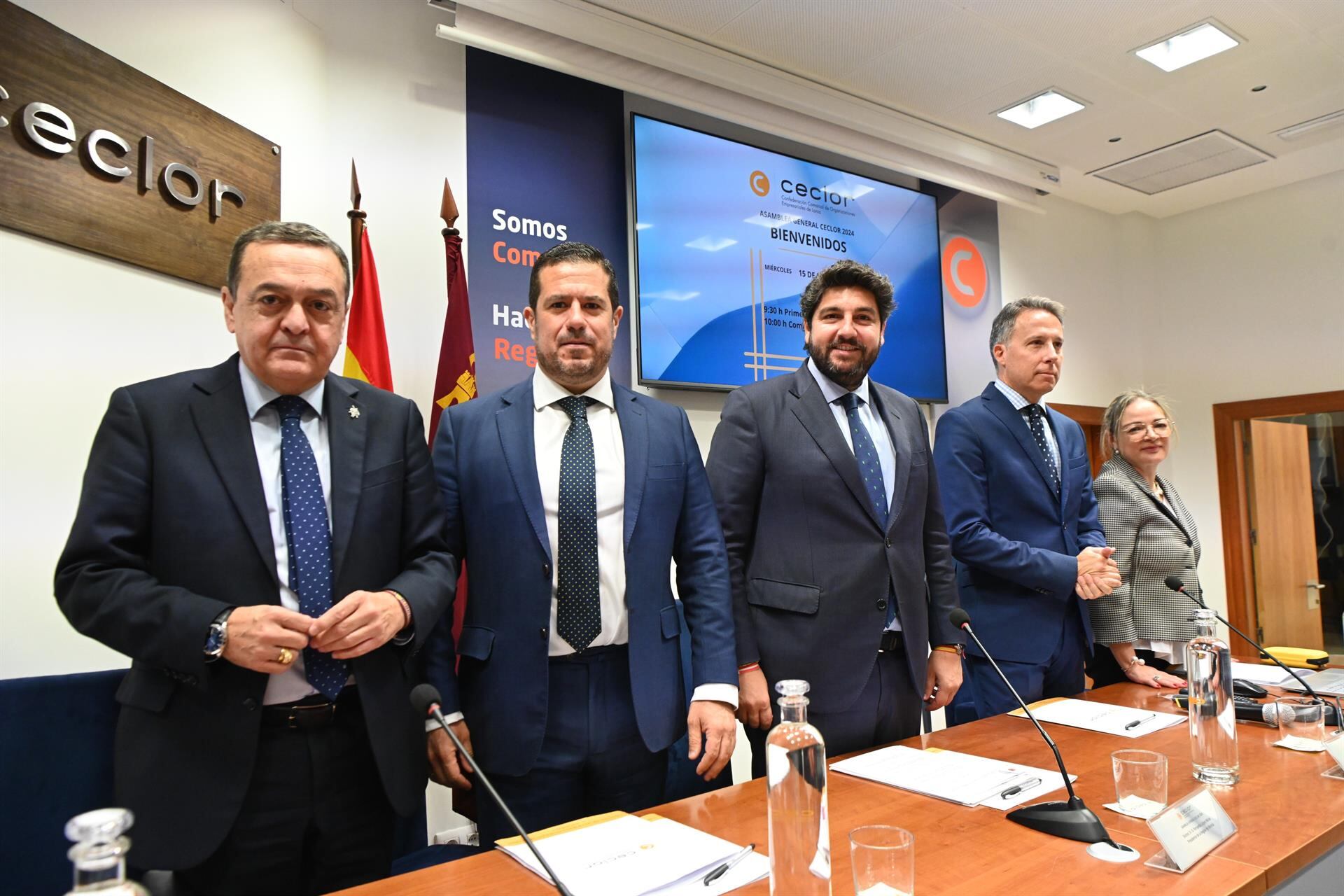 José María Albarracín, Juan Jódar, el presidente regional, Fernando López Miras y el alcalde de Lorca, Fulgencio Gil en la asamblea anual de CECLOR