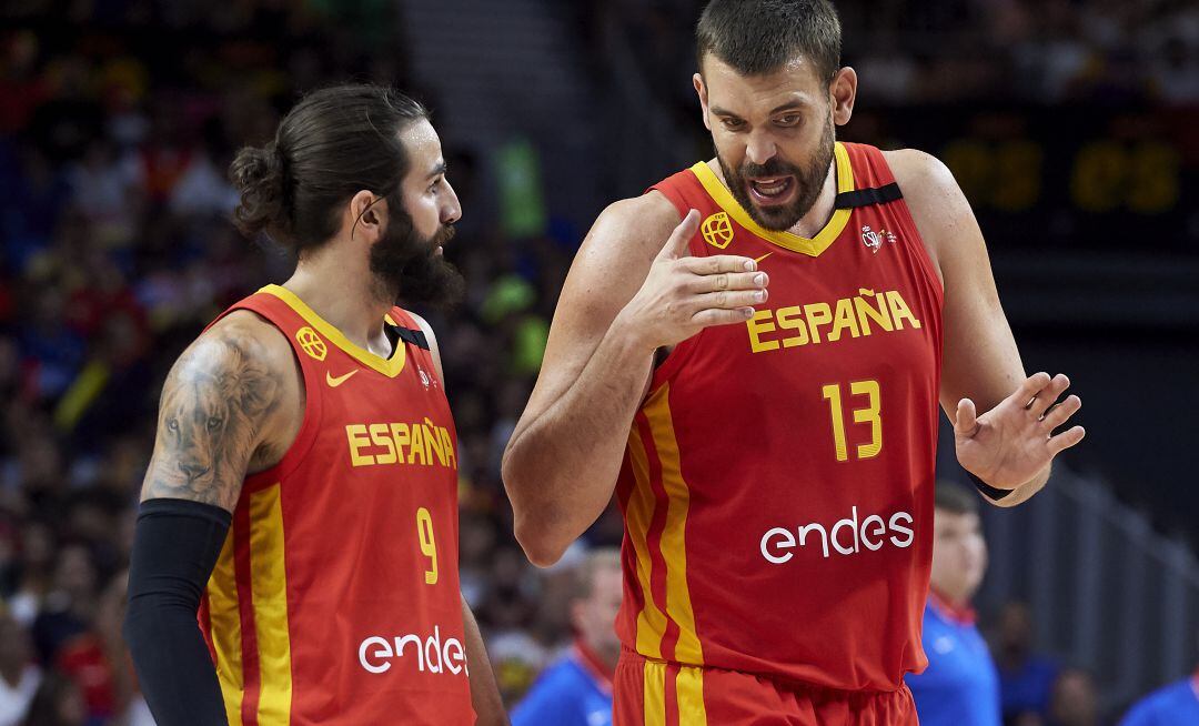 Ricky Rubio y Marc Gasol, en un partido de España.