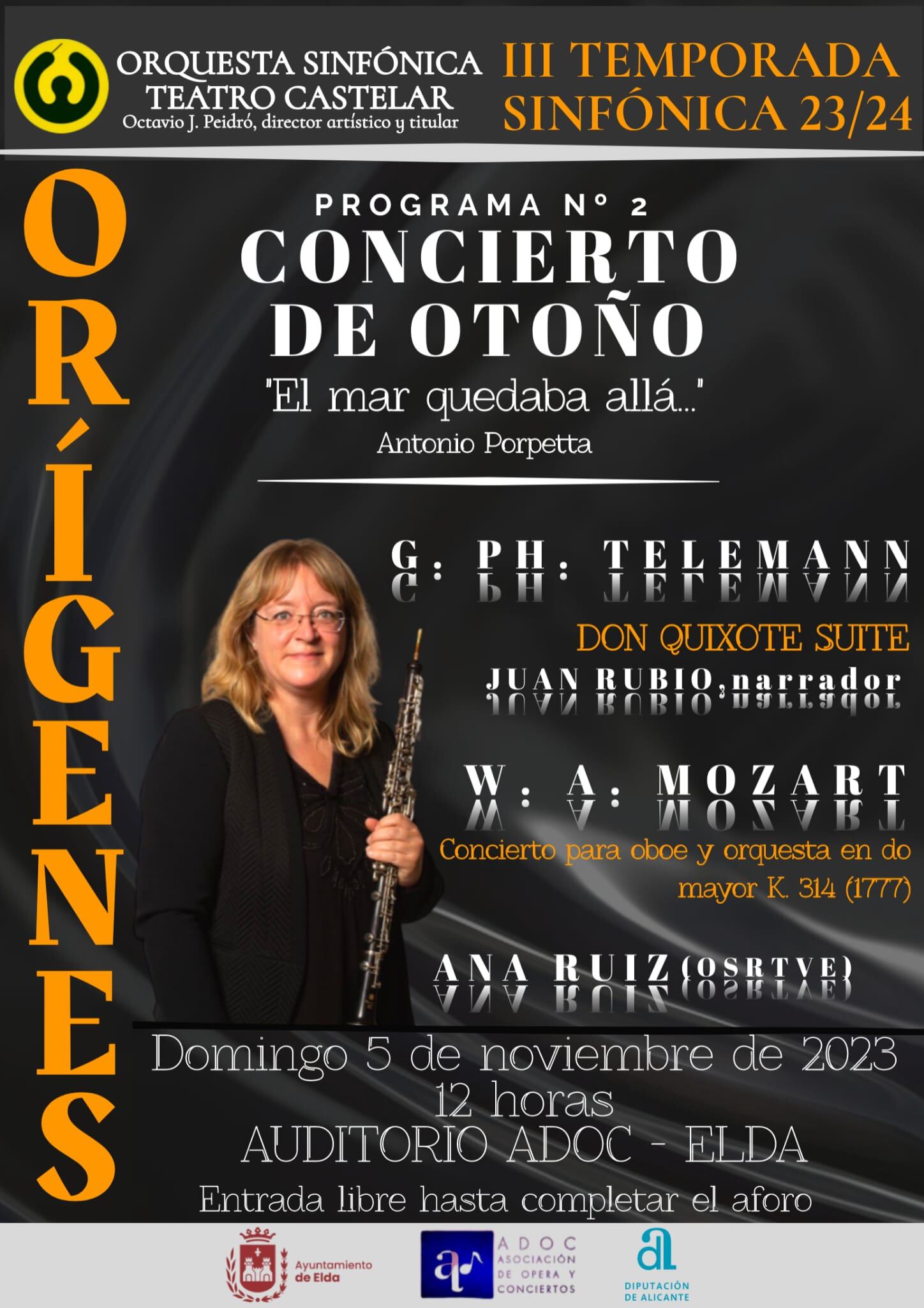 El 4 de noviembre se celebrará un concierto para oboe de Mozart con Ana Ruiz.