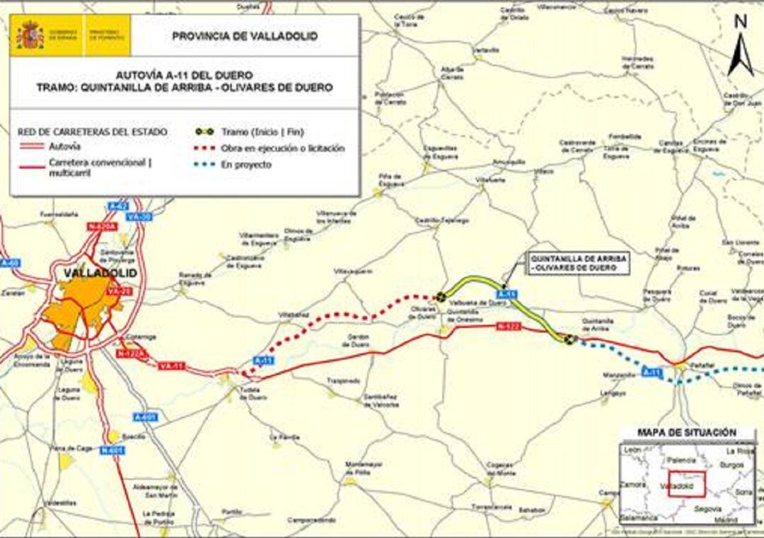 Trazado actual de la autovía del Duero entre Quitanilla de Arriba y Olivares de Duero