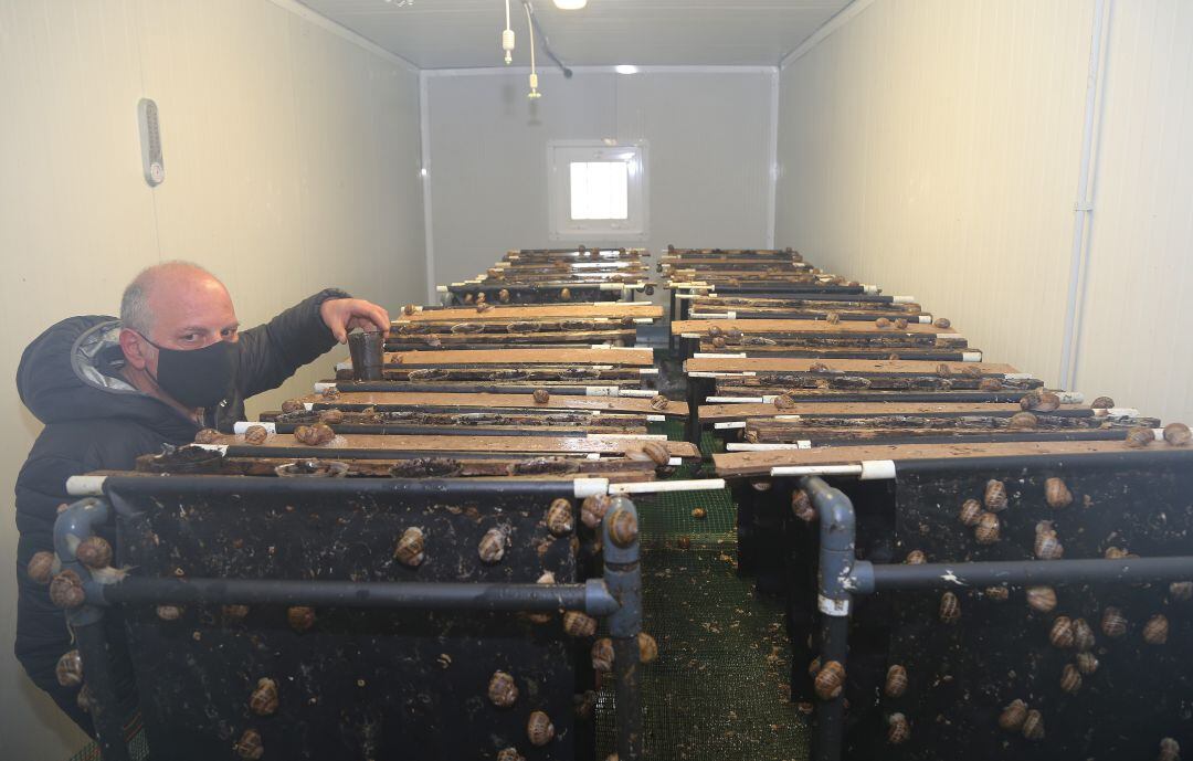 El ferente de Palentina de Caracoles, Rafael Díaz, muestra su granja