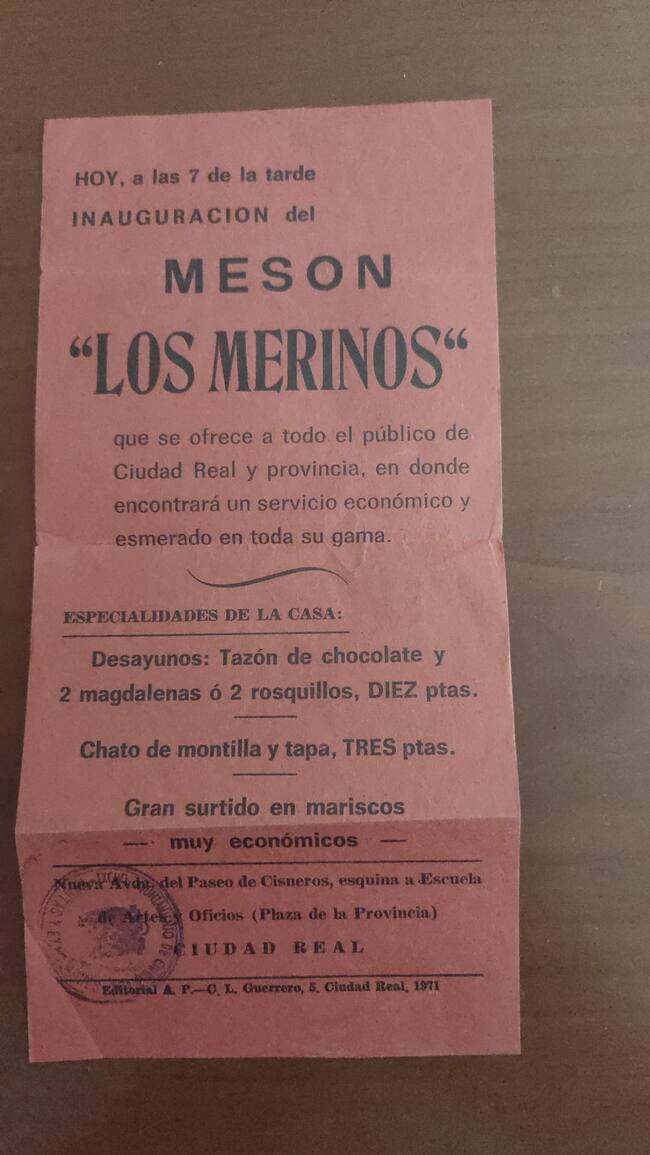 Publicidad que hizo el Mesón Los Merinos para su inauguración